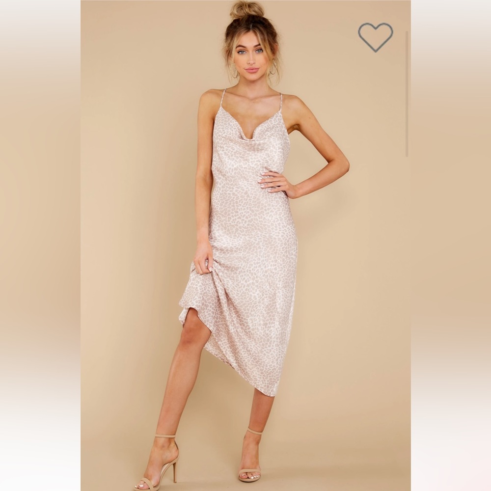 Pink champagne leopard print midi silky dress S